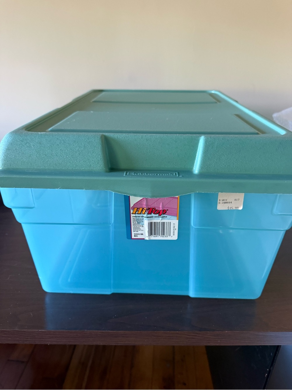 1995 Rubbermaid HiTop Teal 12.9 Gallon Storage Bin 7023 with Lid Vintage Rare